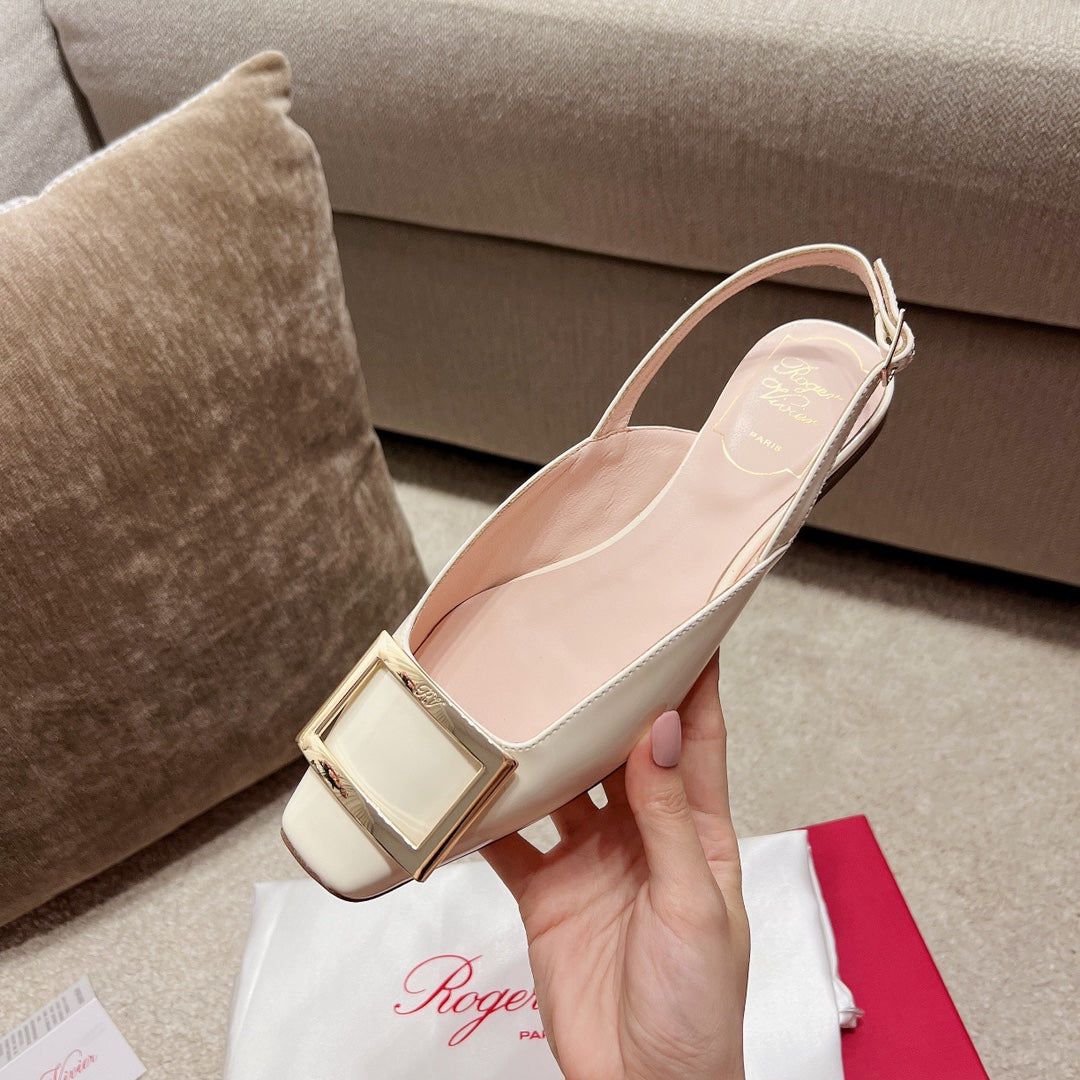 RV Chic Square-Toe Patent-Leather Flat Sandals Series 02