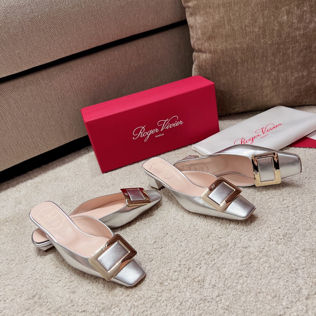 RV Hot New Square-Toe Mule Slides Belle Vivier Series 05