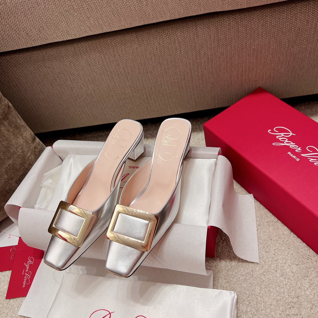 RV Hot New Square-Toe Mule Slides Belle Vivier Series 05