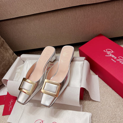 RV Hot New Square-Toe Mule Slides Belle Vivier Series 05