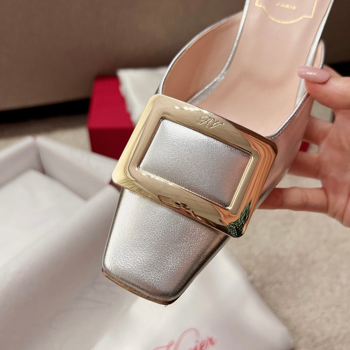 RV Hot New Square-Toe Mule Slides Belle Vivier Series 05