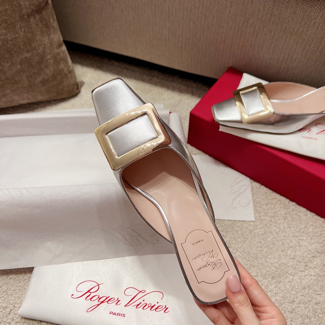 RV Hot New Square-Toe Mule Slides Belle Vivier Series 05