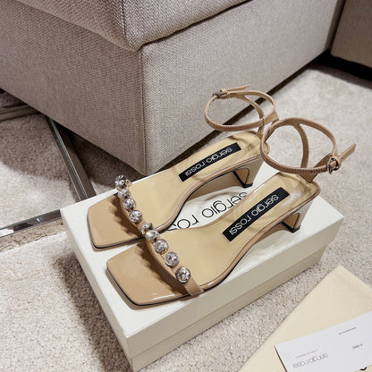 Sergio Rossi Single-Strap Crystal-Wrap Slingbacks, Beige