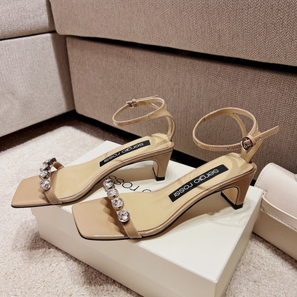 Sergio Rossi Single-Strap Crystal-Wrap Slingbacks, Beige