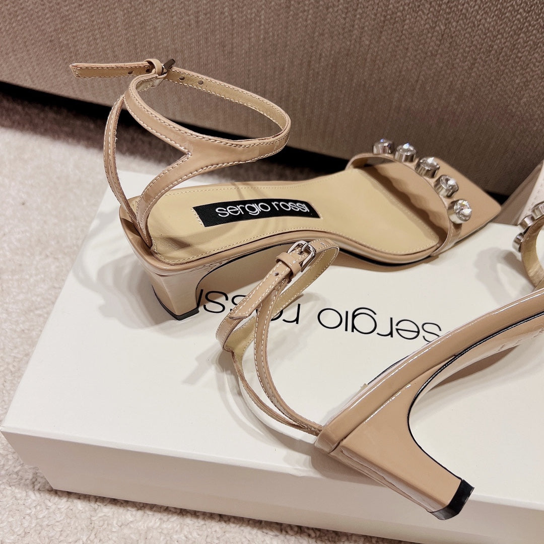 Sergio Rossi Single-Strap Crystal-Wrap Slingbacks, Beige