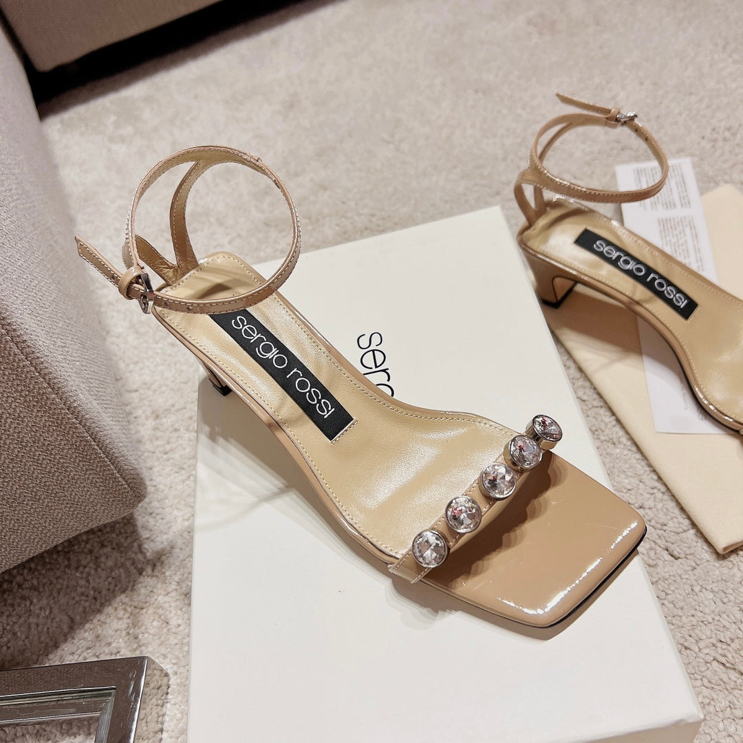 Sergio Rossi Single-Strap Crystal-Wrap Slingbacks, Beige