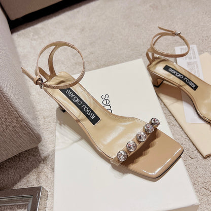 Sergio Rossi Single-Strap Crystal-Wrap Slingbacks, Beige