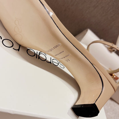 Sergio Rossi Single-Strap Crystal-Wrap Slingbacks, Beige