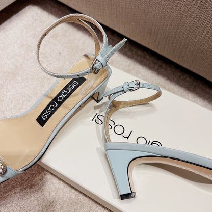 Sergio Rossi Single-Strap Crystal-Wrap Slingbacks, Blue