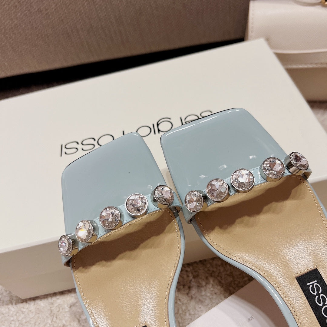 Sergio Rossi Single-Strap Crystal-Wrap Slingbacks, Blue