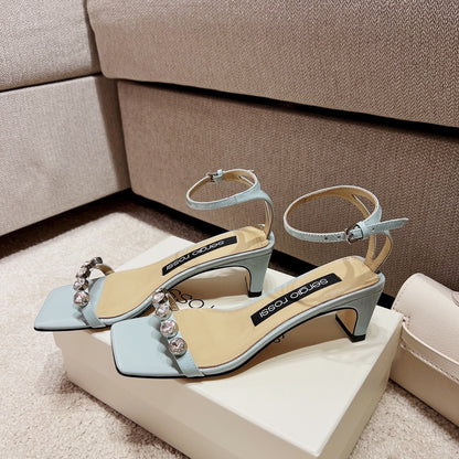 Sergio Rossi Single-Strap Crystal-Wrap Slingbacks, Blue