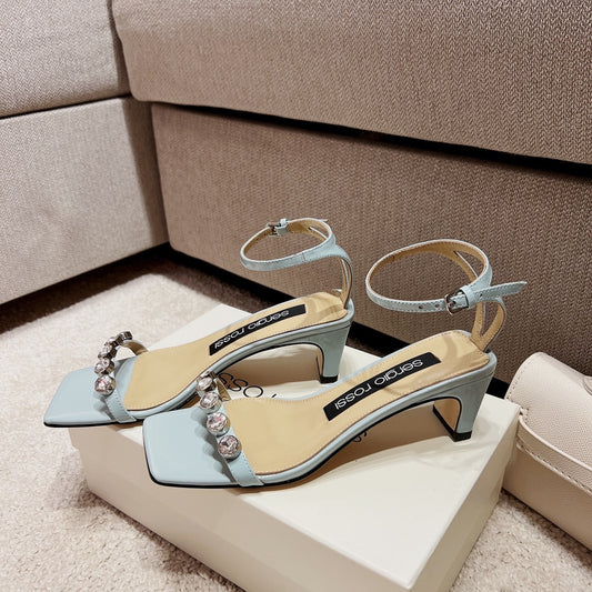 Sergio Rossi Single-Strap Crystal-Wrap Slingbacks, Blue