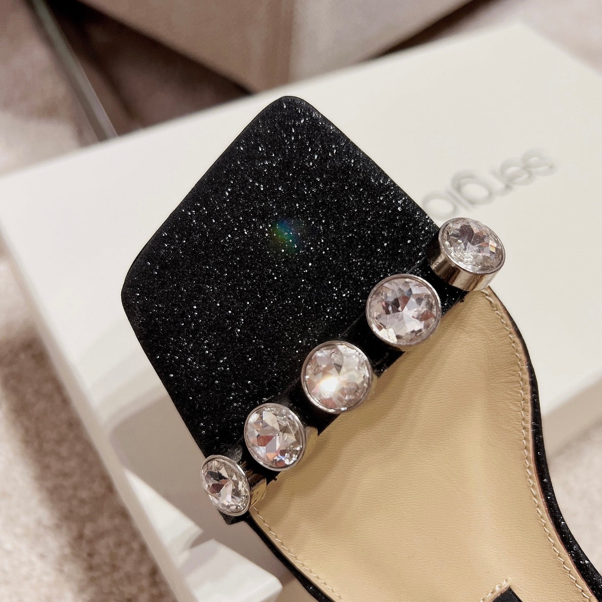 Sergio Rossi Single-Strap Crystal-Wrap Slingbacks, Black