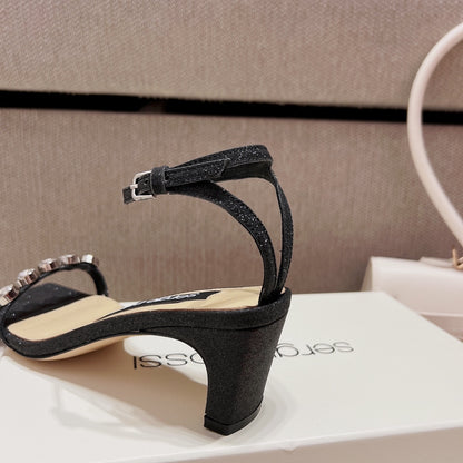 Sergio Rossi Single-Strap Crystal-Wrap Slingbacks, Black