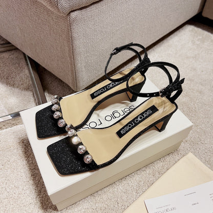 Sergio Rossi Single-Strap Crystal-Wrap Slingbacks, Black