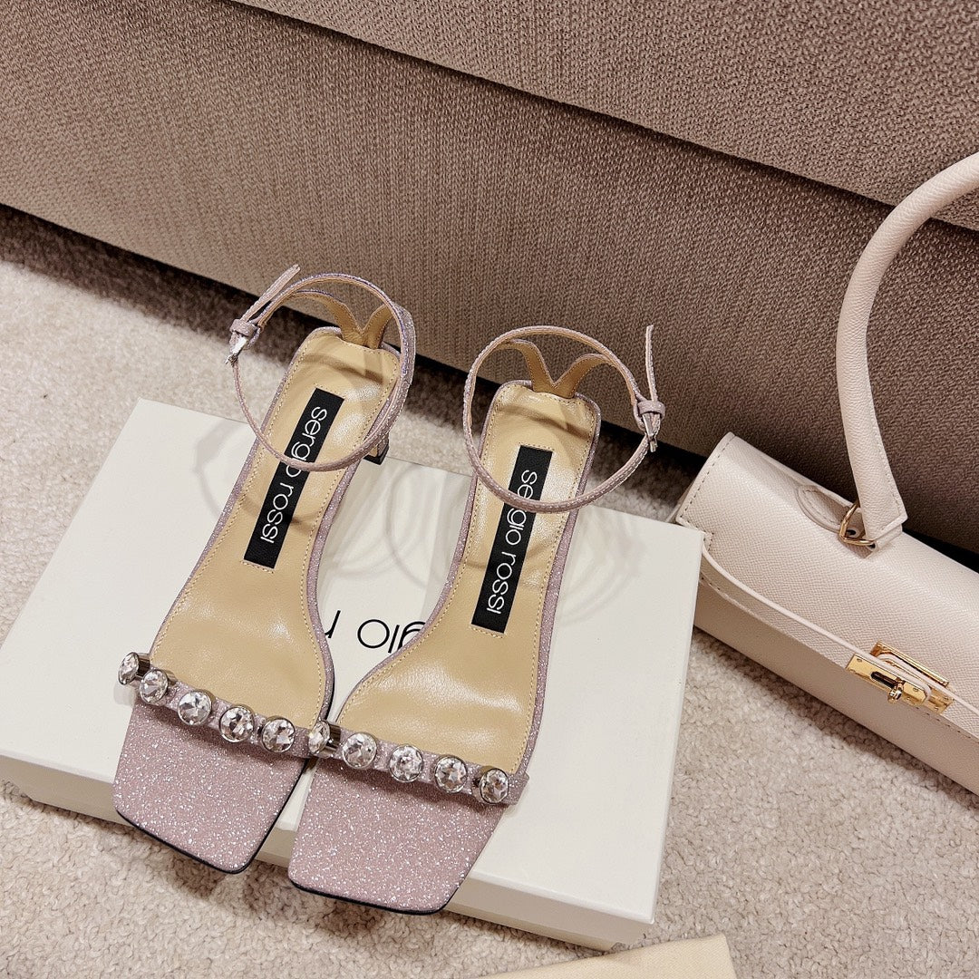 Sergio Rossi Single-Strap Crystal-Wrap Slingbacks, Pink