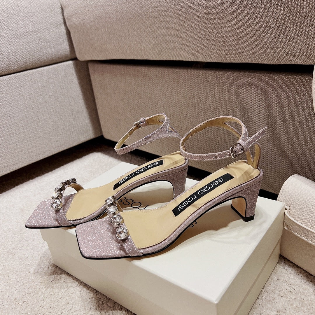 Sergio Rossi Single-Strap Crystal-Wrap Slingbacks, Pink