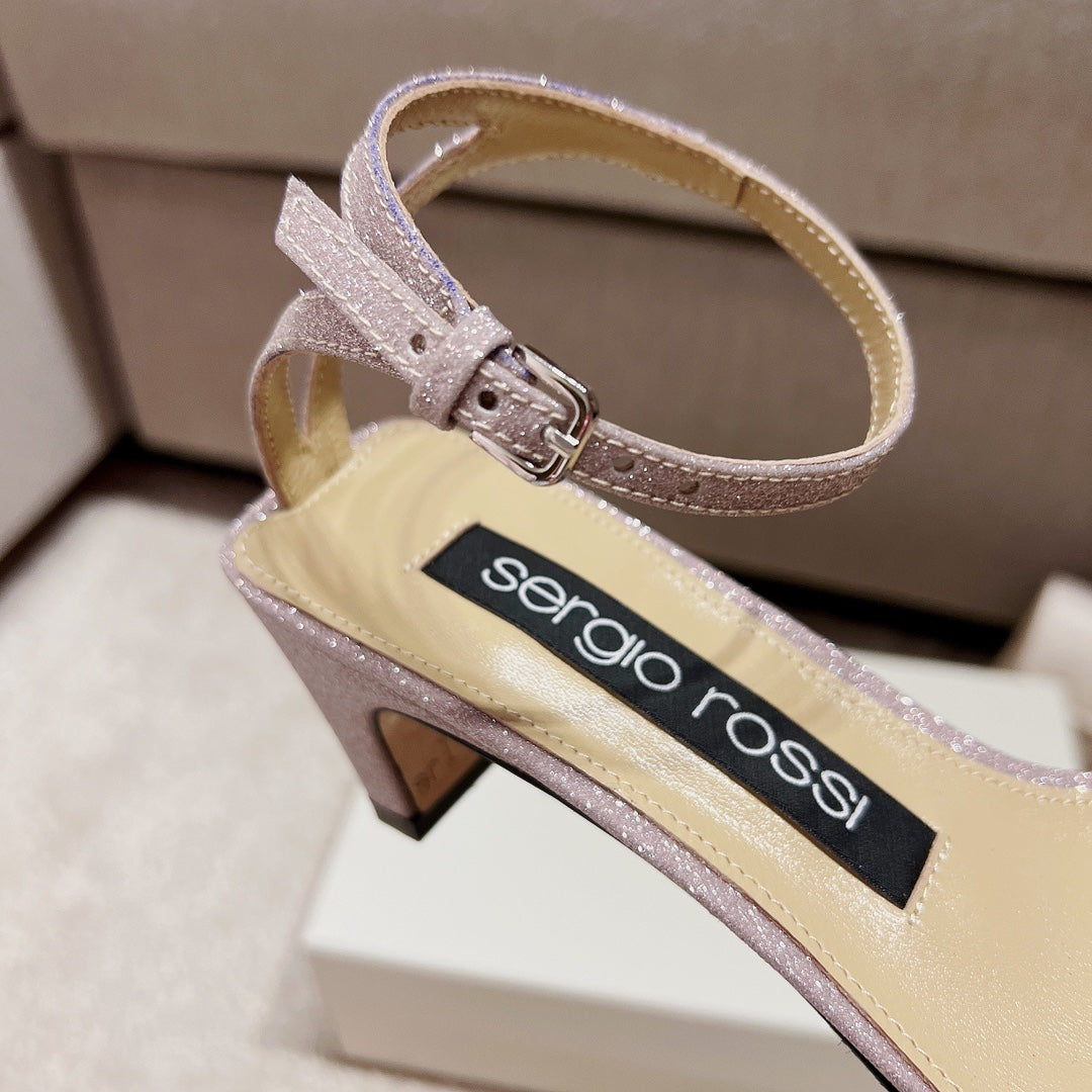 Sergio Rossi Single-Strap Crystal-Wrap Slingbacks, Pink