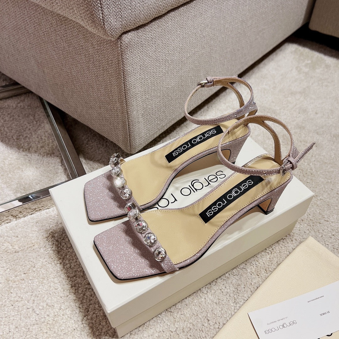 Sergio Rossi Single-Strap Crystal-Wrap Slingbacks, Pink