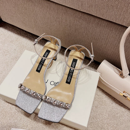 Sergio Rossi Single-Strap Crystal-Wrap Slingbacks, Grey