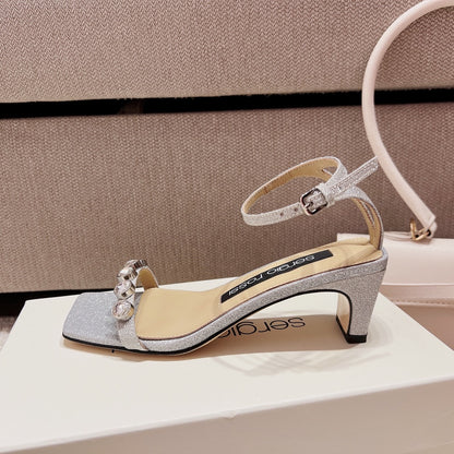 Sergio Rossi Single-Strap Crystal-Wrap Slingbacks, Grey