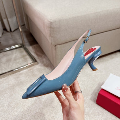 RV Virgule Kitten-Heel Backless Sandals Series 02