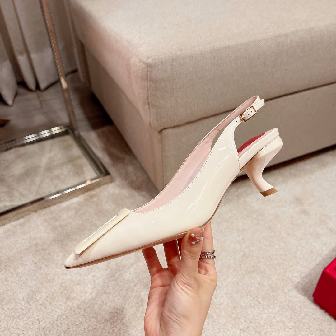 RV Virgule Kitten-Heel Backless Sandals Series 01