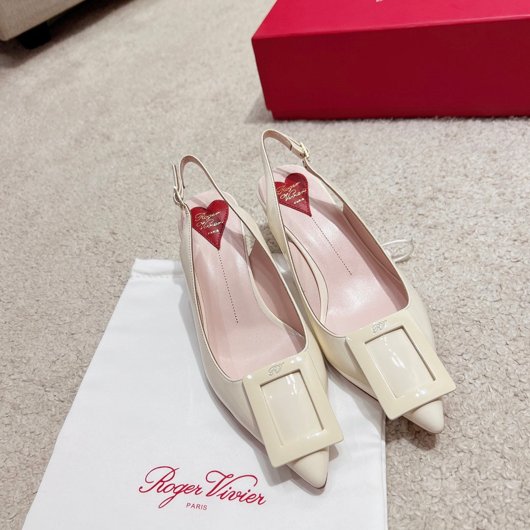 RV Virgule Kitten-Heel Backless Sandals Series 01