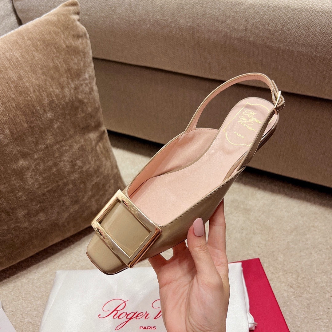 RV Chic Square-Toe Patent-Leather Flat Sandals Series 03