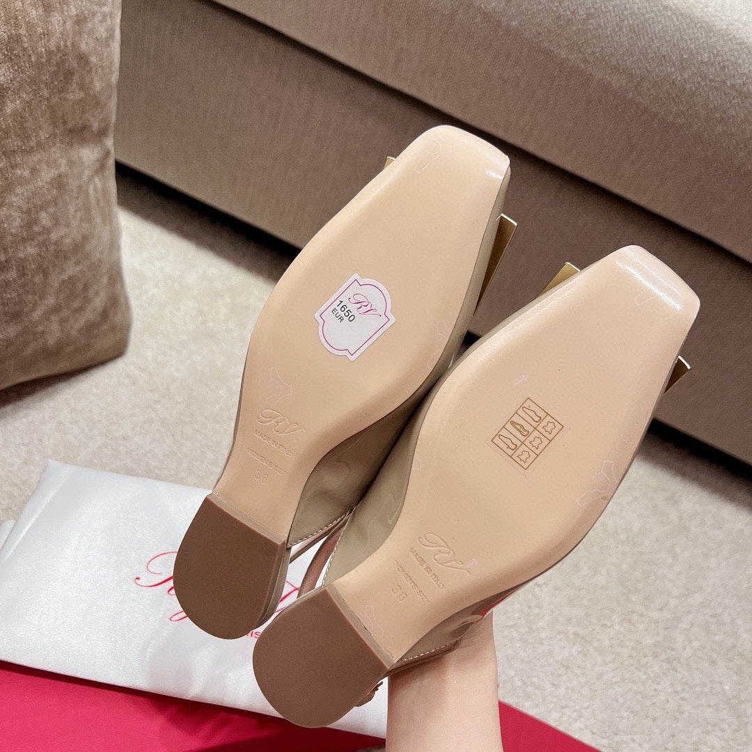 RV Chic Square-Toe Patent-Leather Flat Sandals Series 03