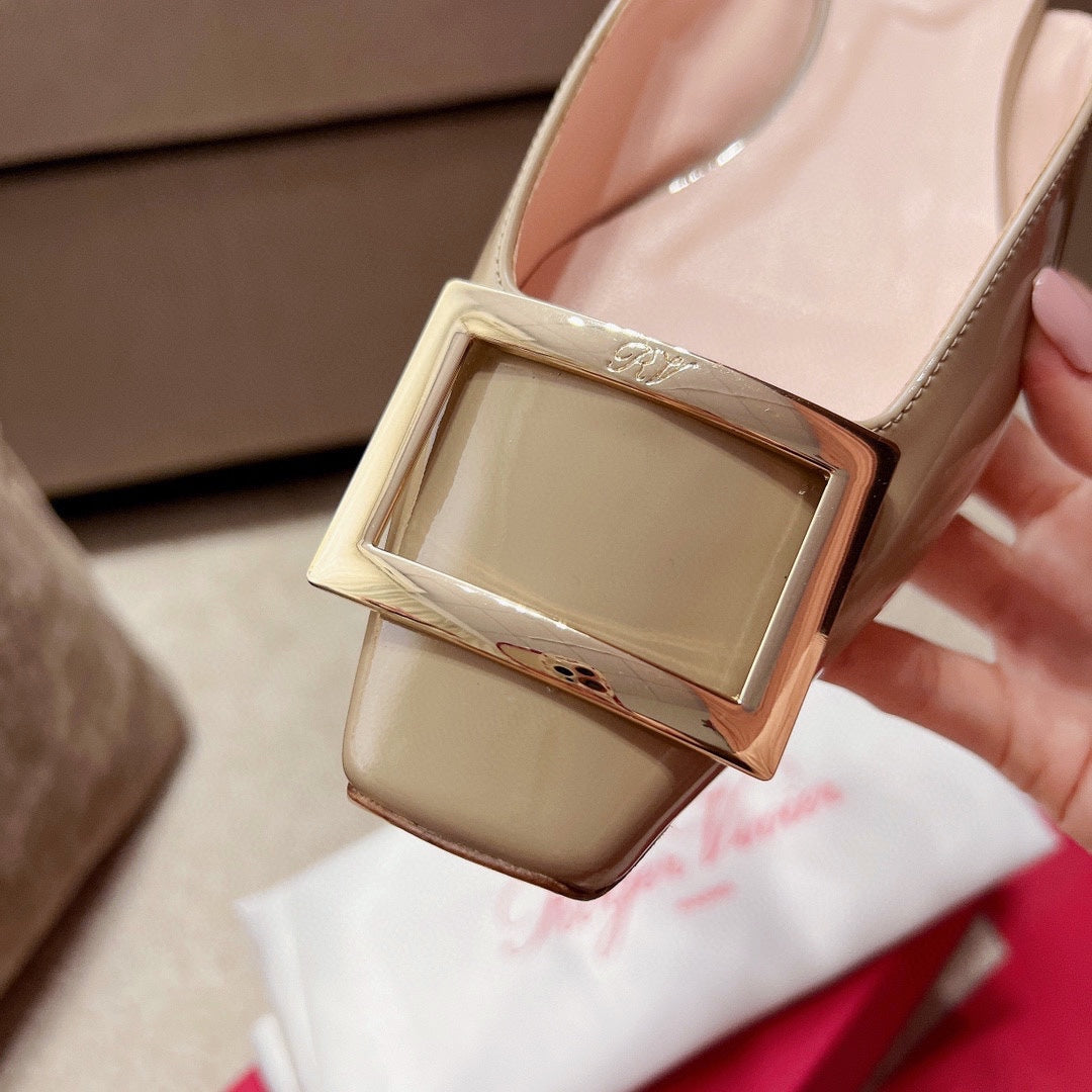 RV Chic Square-Toe Patent-Leather Flat Sandals Series 03