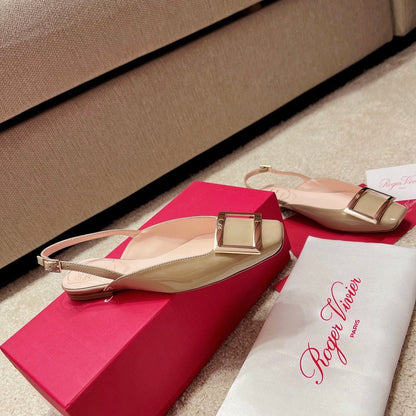 RV Chic Square-Toe Patent-Leather Flat Sandals Series 03