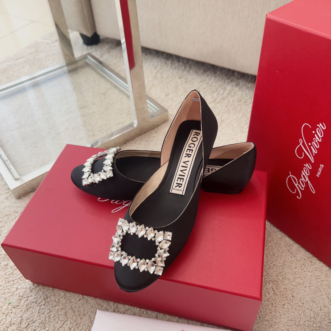 RV Silk Ballet Flats with Crystal Buckle Series 04