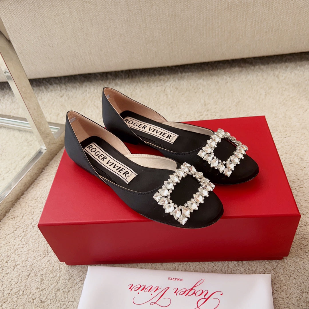 RV Silk Ballet Flats with Crystal Buckle Series 04