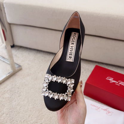 RV Silk Ballet Flats with Crystal Buckle Series 04