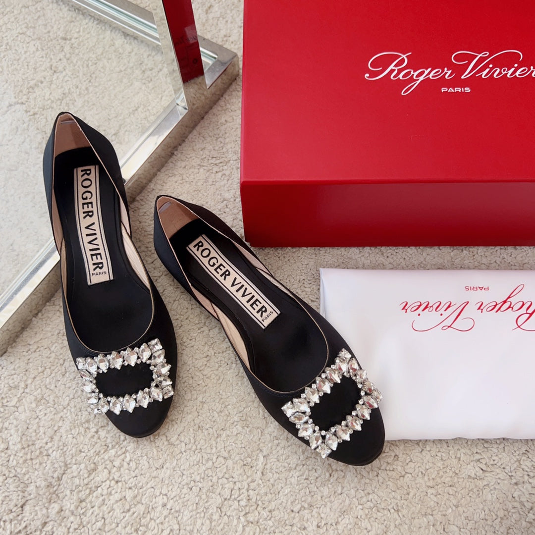 RV Silk Ballet Flats with Crystal Buckle Series 04