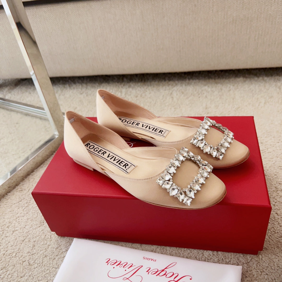 RV Silk Ballet Flats with Crystal Buckle Series 05