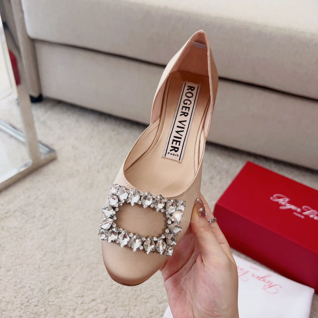 RV Silk Ballet Flats with Crystal Buckle Series 05