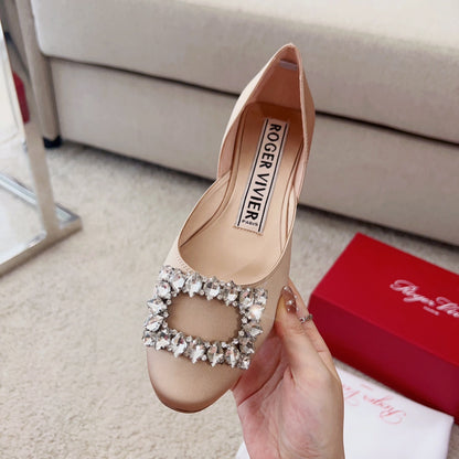 RV Silk Ballet Flats with Crystal Buckle Series 05