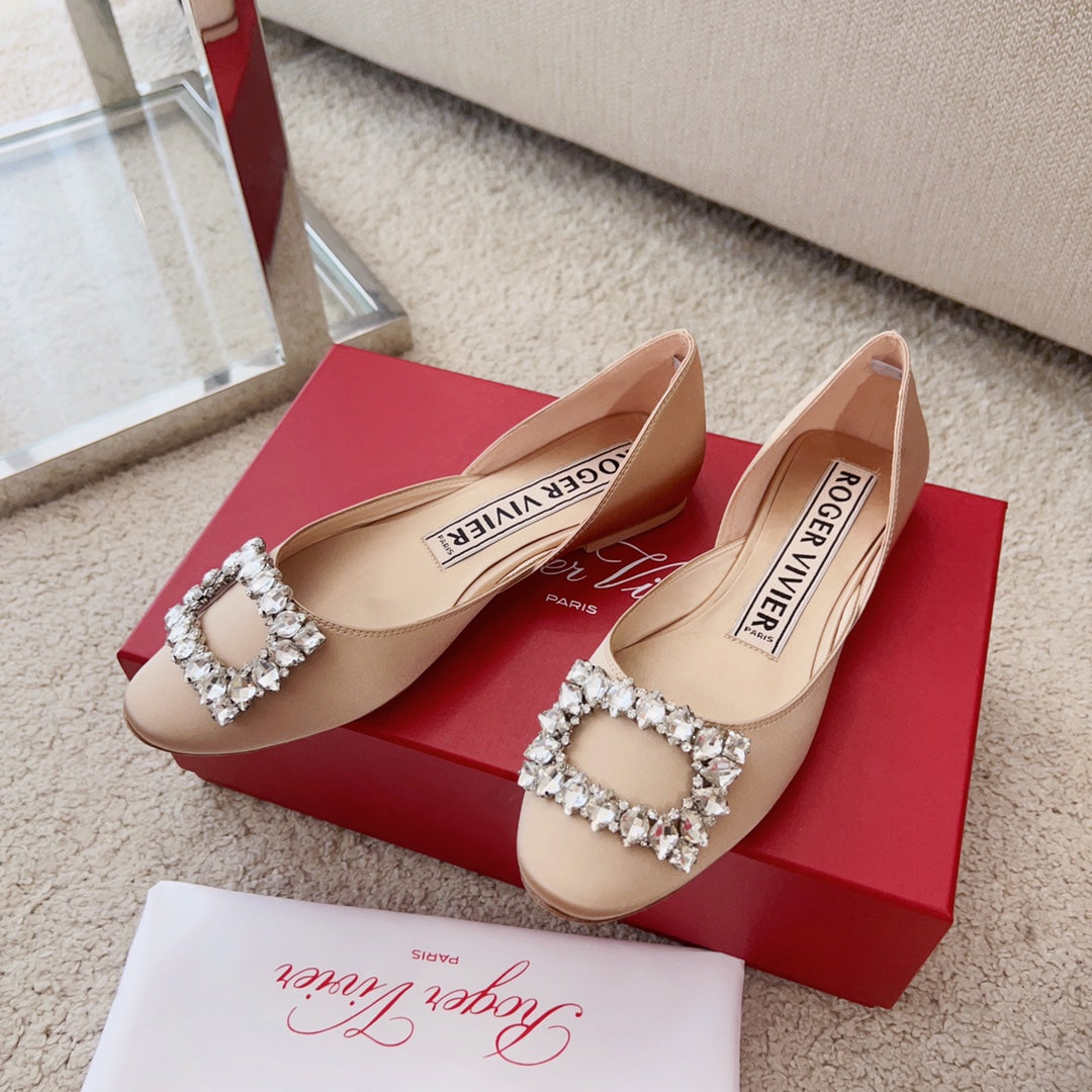 RV Silk Ballet Flats with Crystal Buckle Series 05