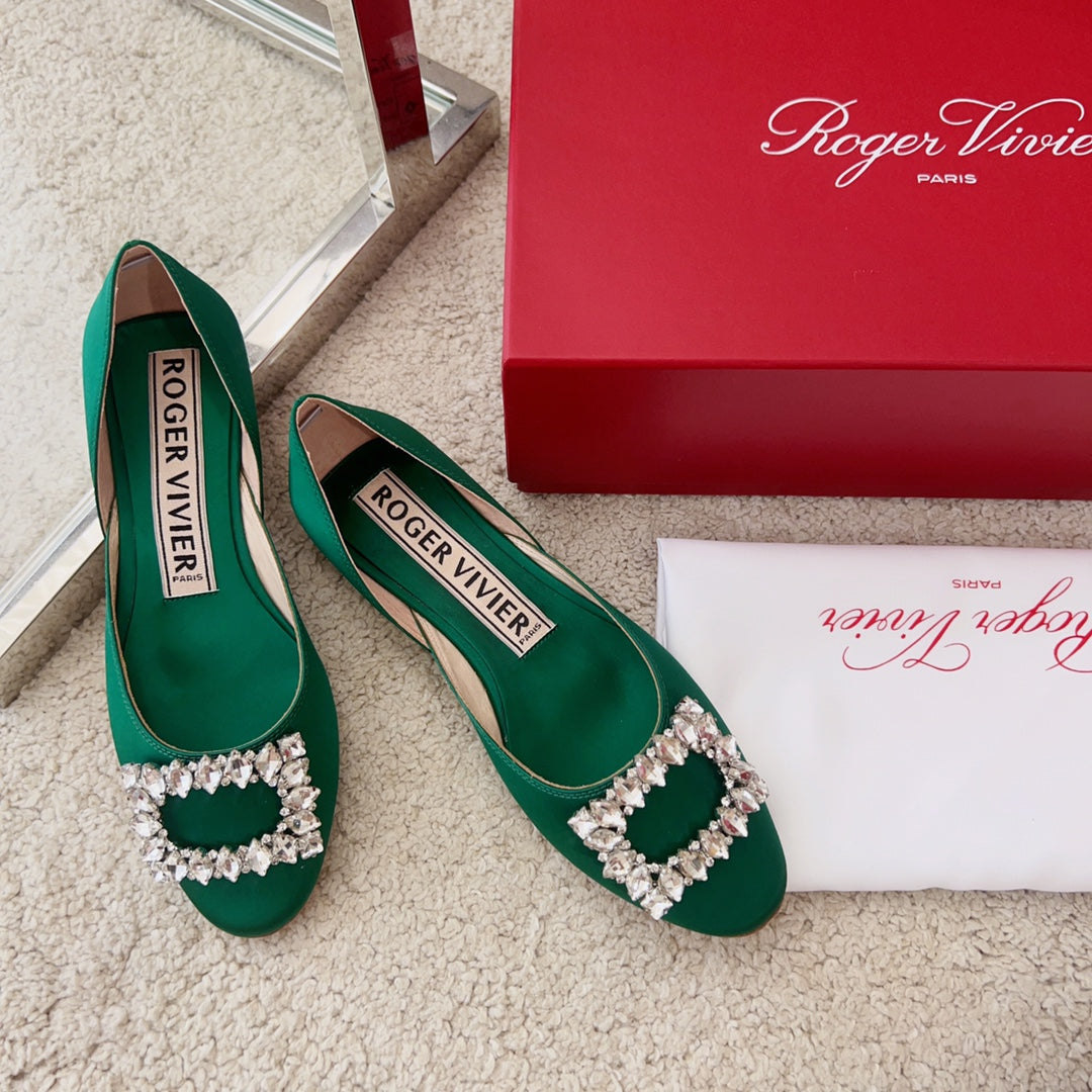 RV Silk Ballet Flats with Crystal Buckle Series 02