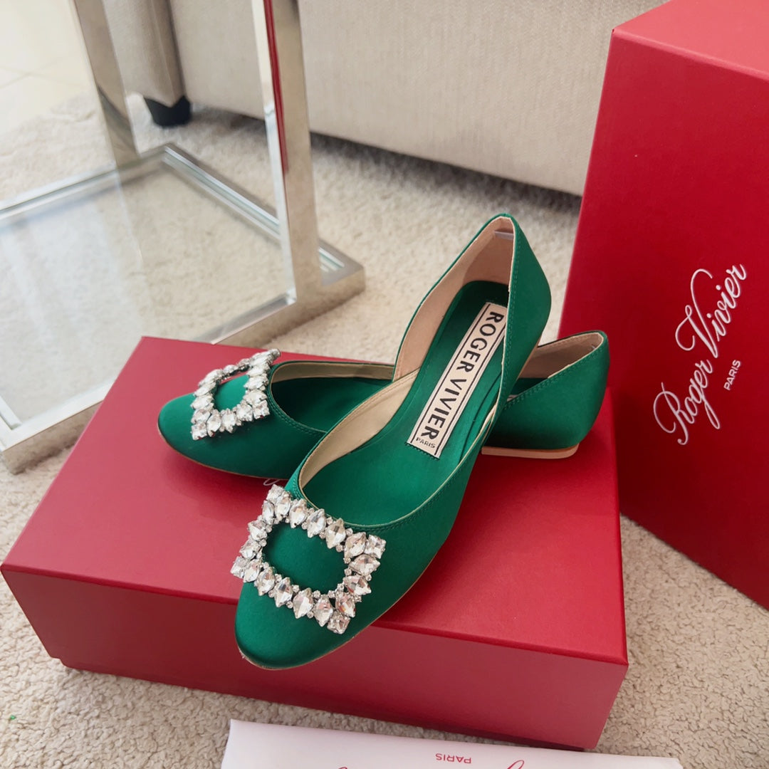 RV Silk Ballet Flats with Crystal Buckle Series 02