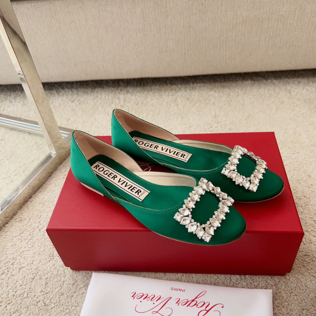 RV Silk Ballet Flats with Crystal Buckle Series 02