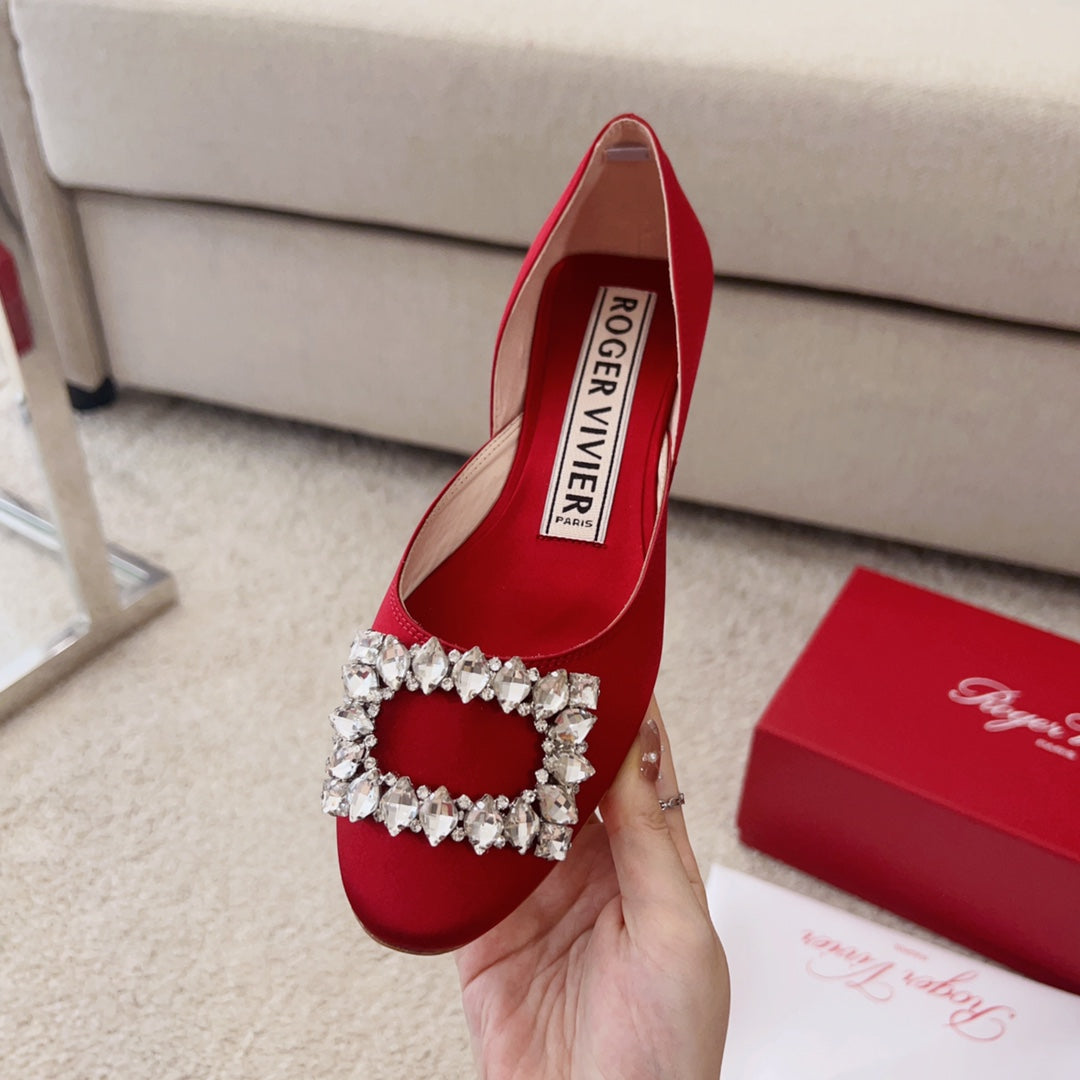 RV Silk Ballet Flats with Crystal Buckle Series 03