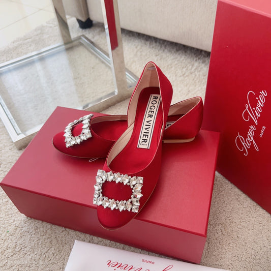 RV Silk Ballet Flats with Crystal Buckle Series 03