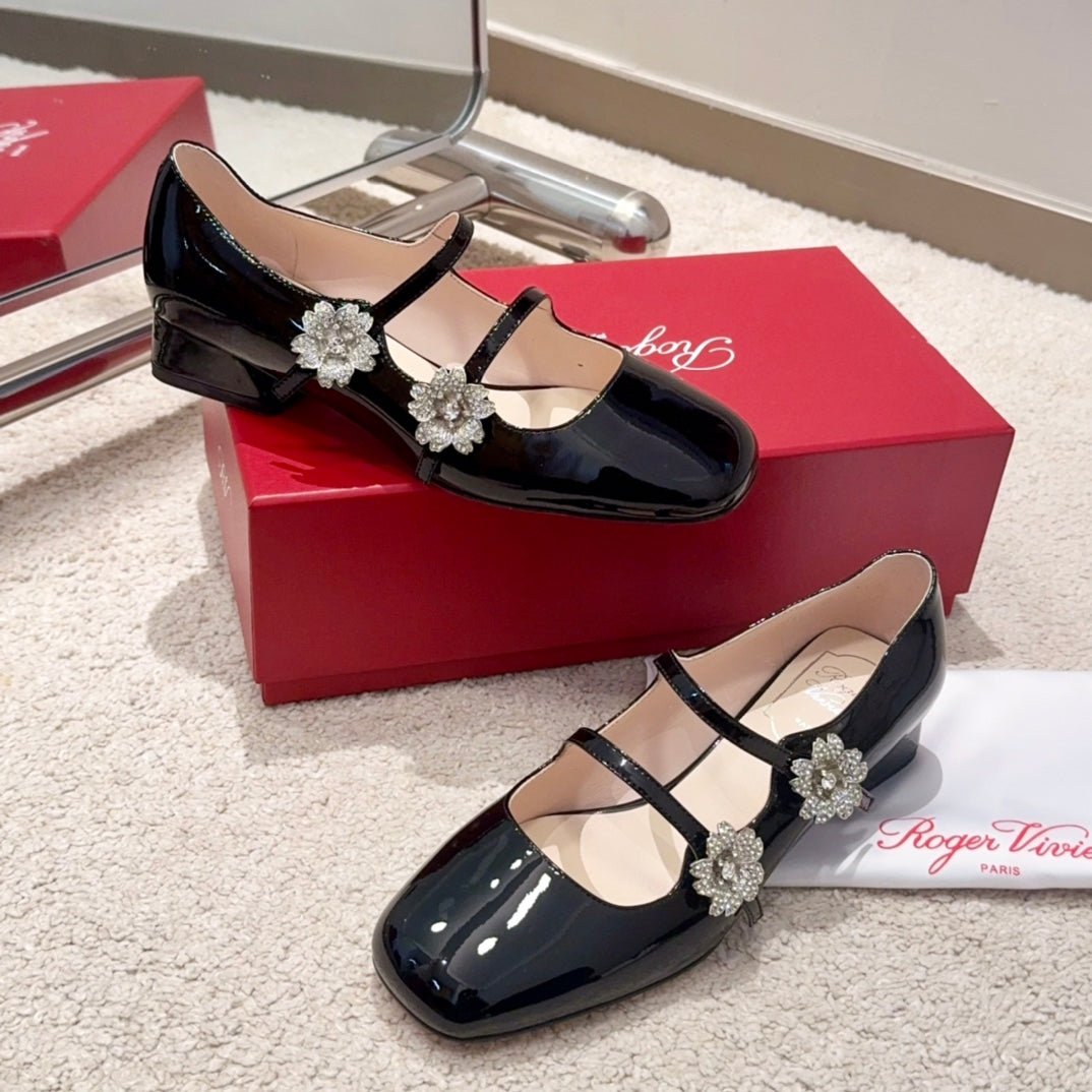 RV Limited-edition Floral Crystal-Buckle Mary Janes Series 08