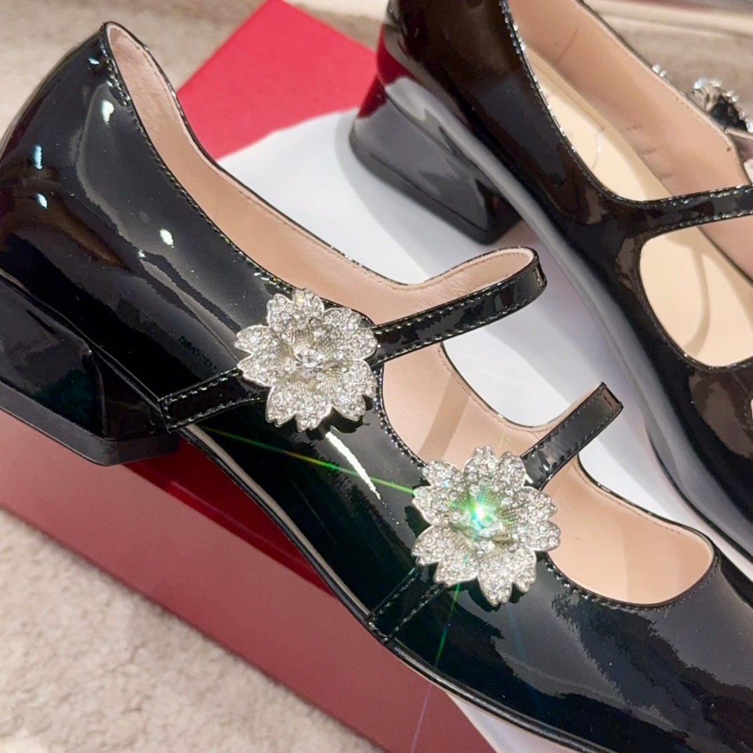 RV Limited-edition Floral Crystal-Buckle Mary Janes Series 08