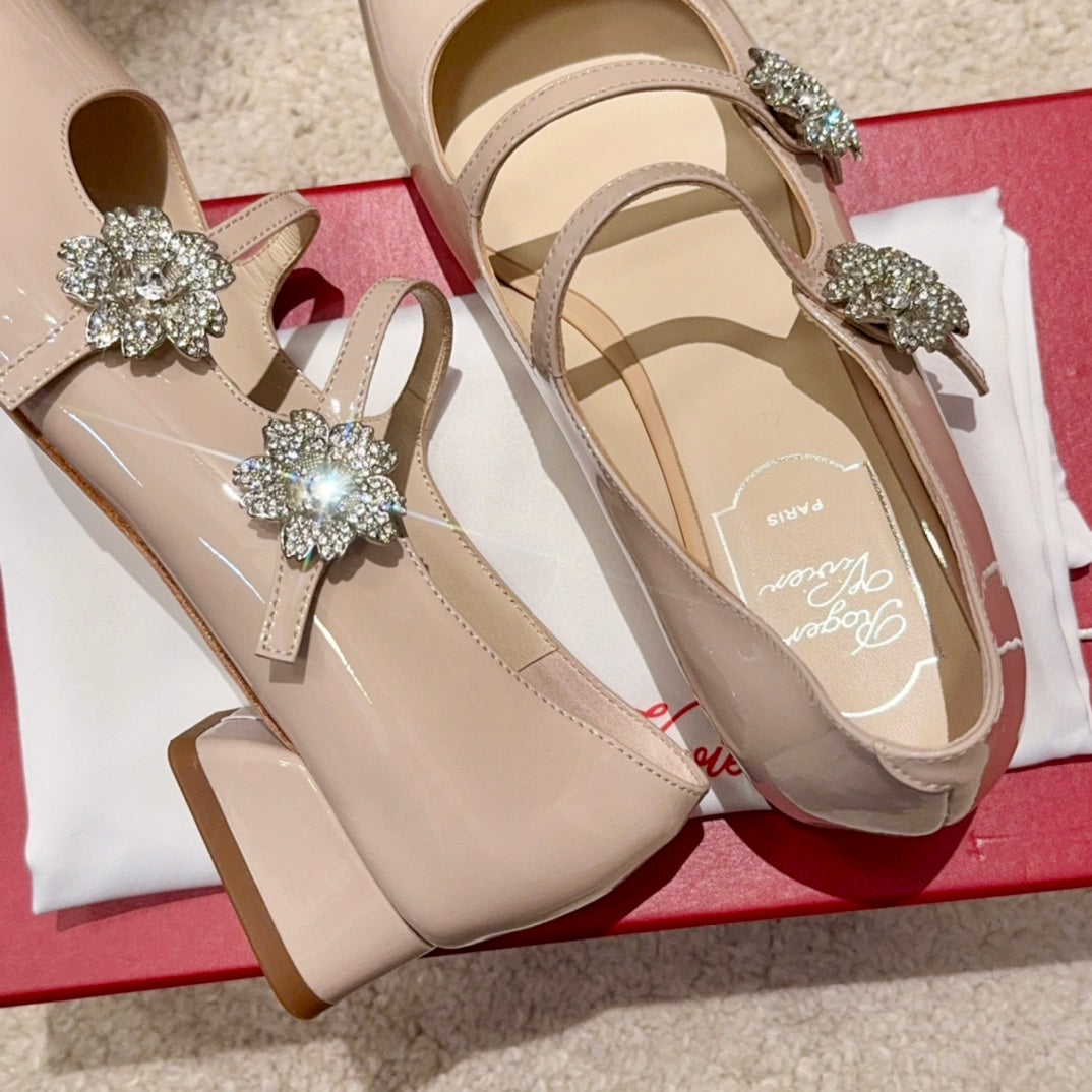 RV Limited-edition Floral Crystal-Buckle Mary Janes Series 05