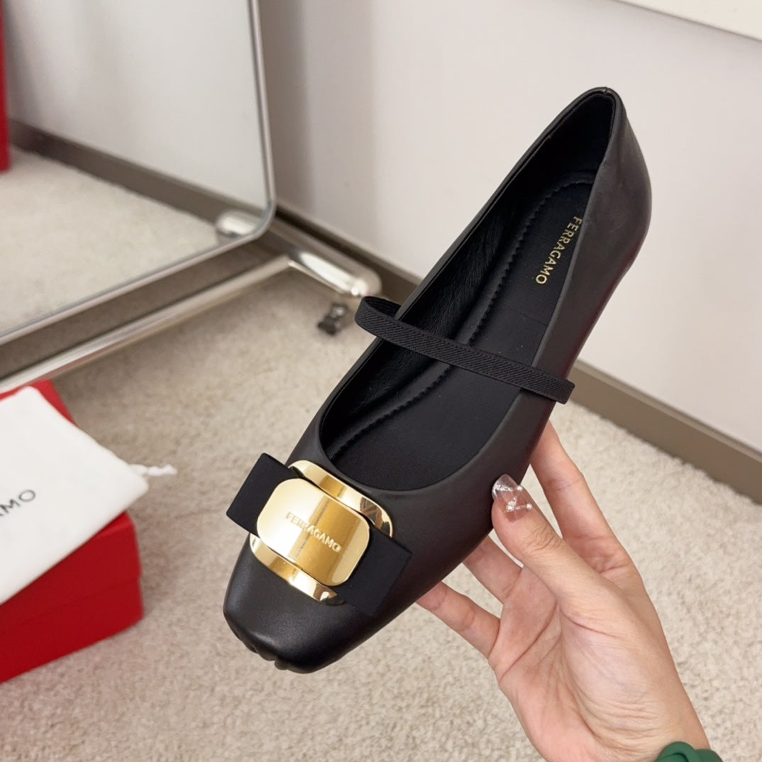 Ferragamo Bow-Tie Ballet Flats, Black