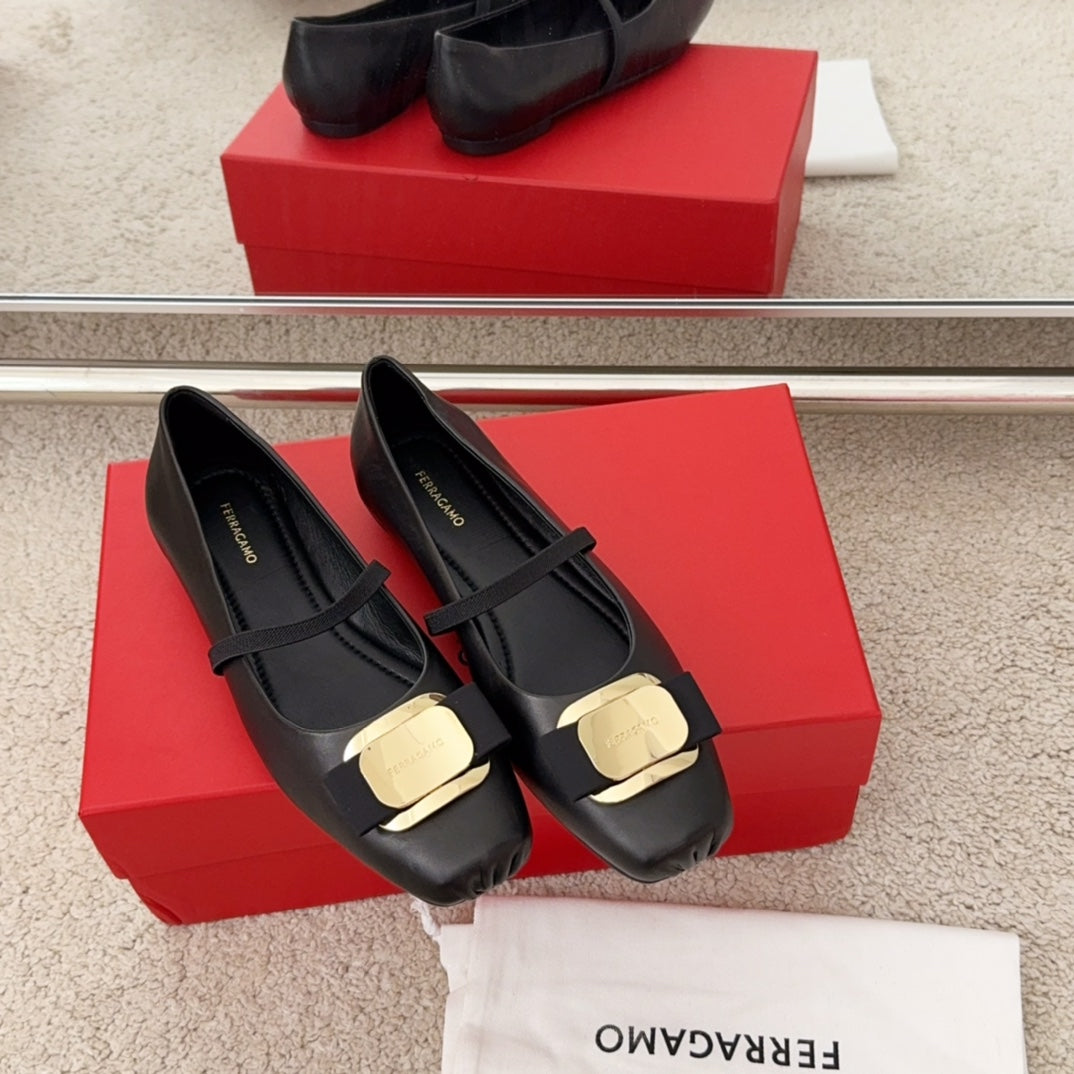 Ferragamo Bow-Tie Ballet Flats, Black